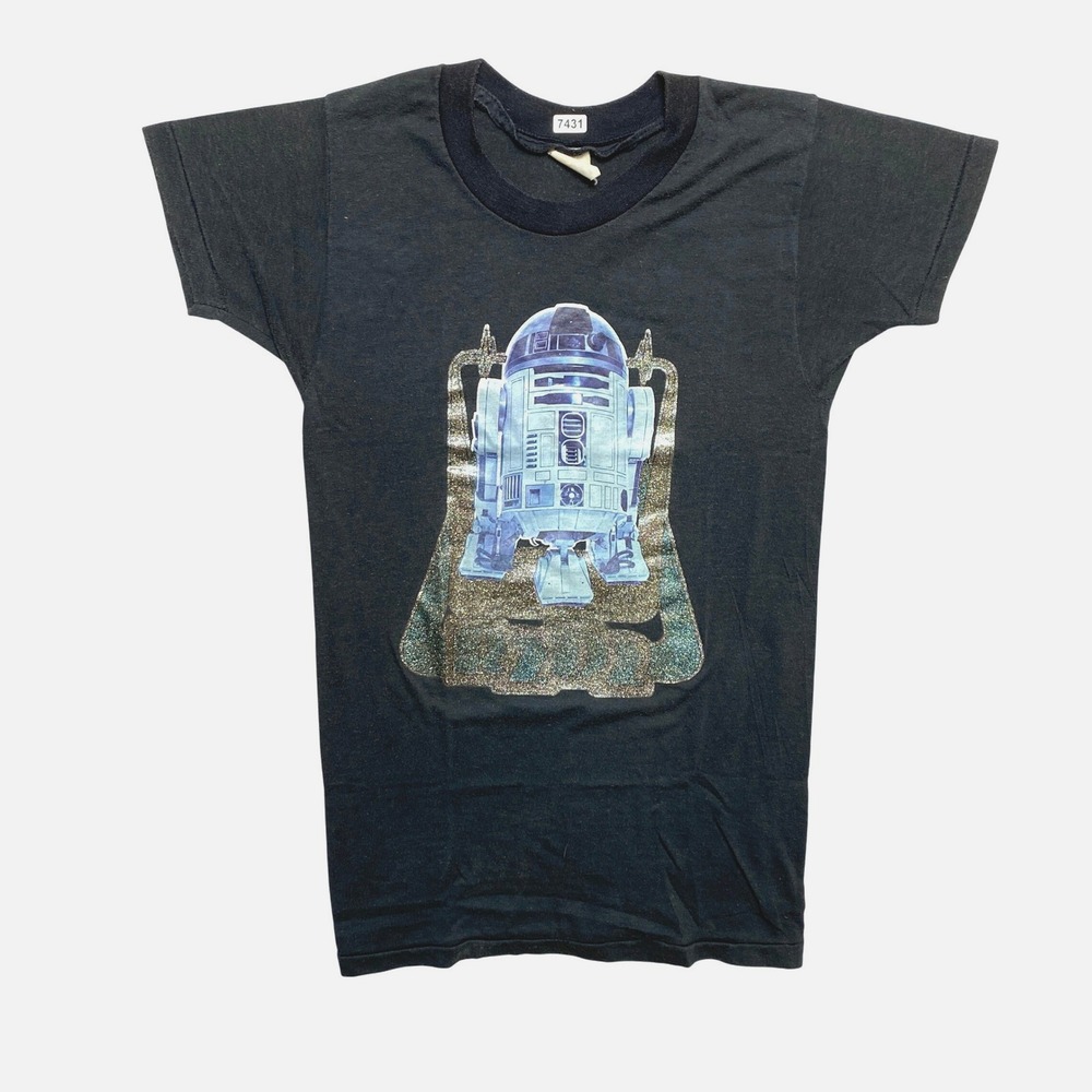 VINTAGE Star Wars R2D2 T-Shirt Kids Large Black Short Sleeve Cotton Poly Blend